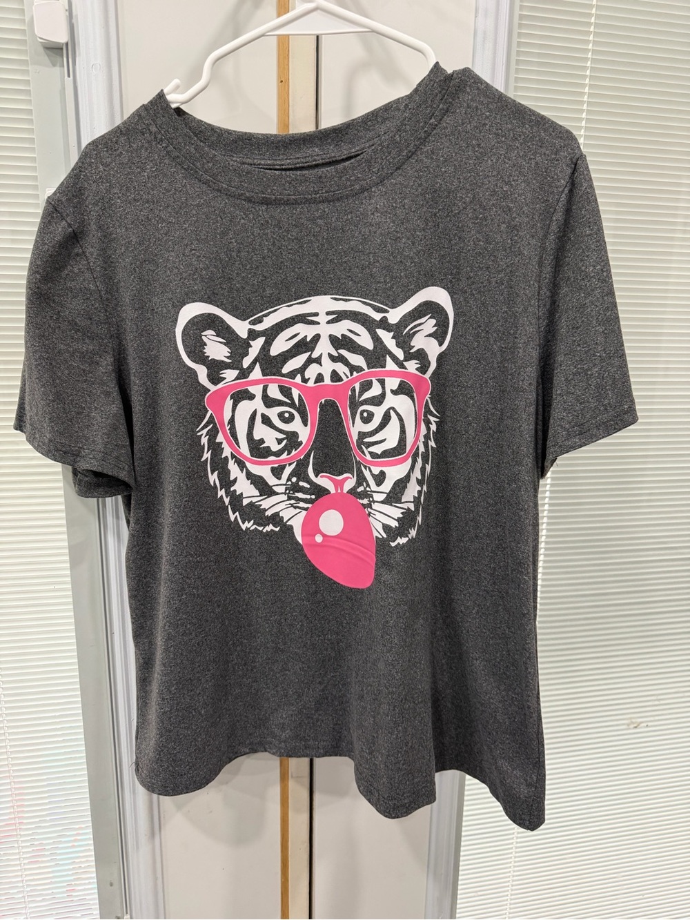 SHEIN Dark Gray Tee with Pink Tiger Graphic